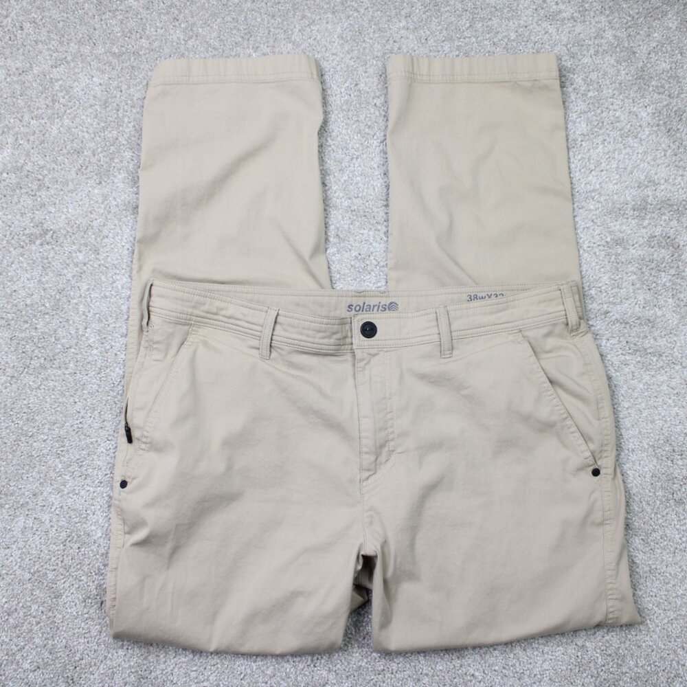 Solaris Pants Mens 38x32 Tan Flat Front Stretch Lightweight Active Casual Chinos